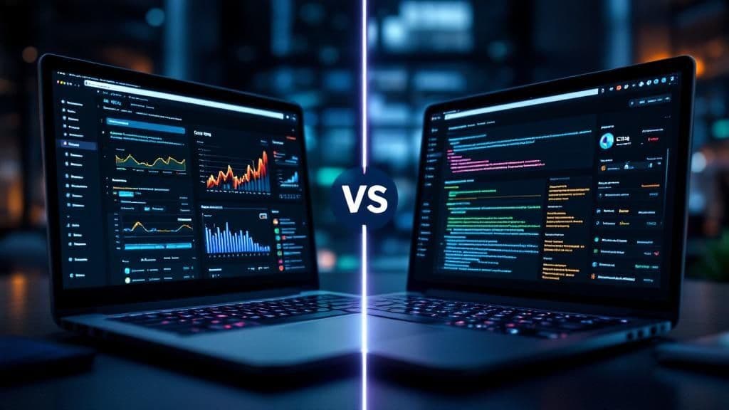 Comparaison visuelle de deux écrans affichant des tableaux de bord analytiques Payload CMS versus WordPress