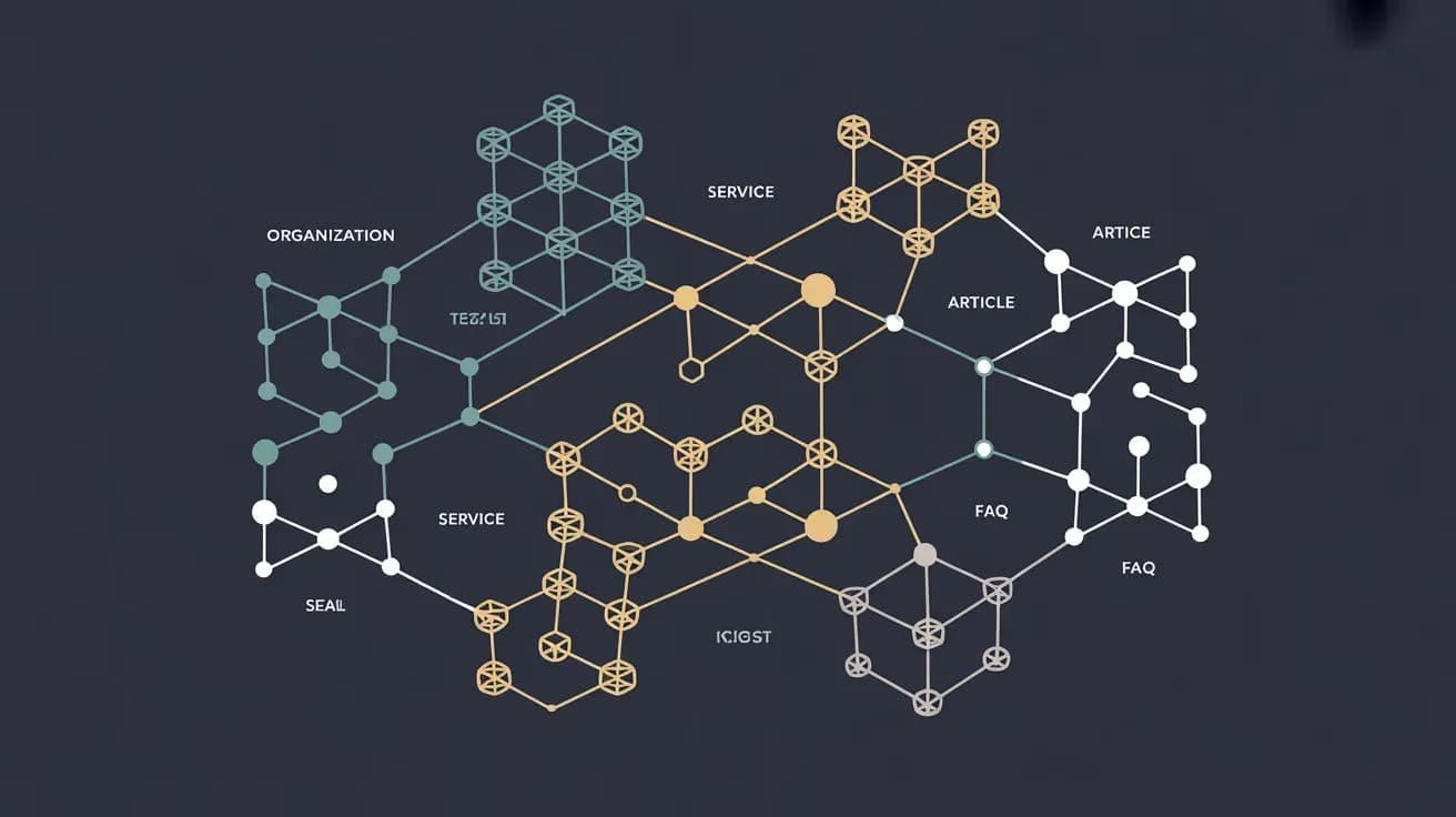 Diagramme de réseau interconnecté montrant organisation service article FAQ icigist seal artice consilioweb