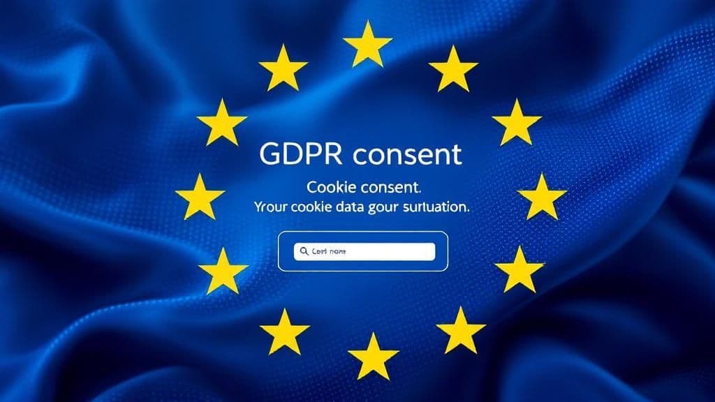 Banneau consentement RGPD cookies avec drapeau européen et étoiles jaunes