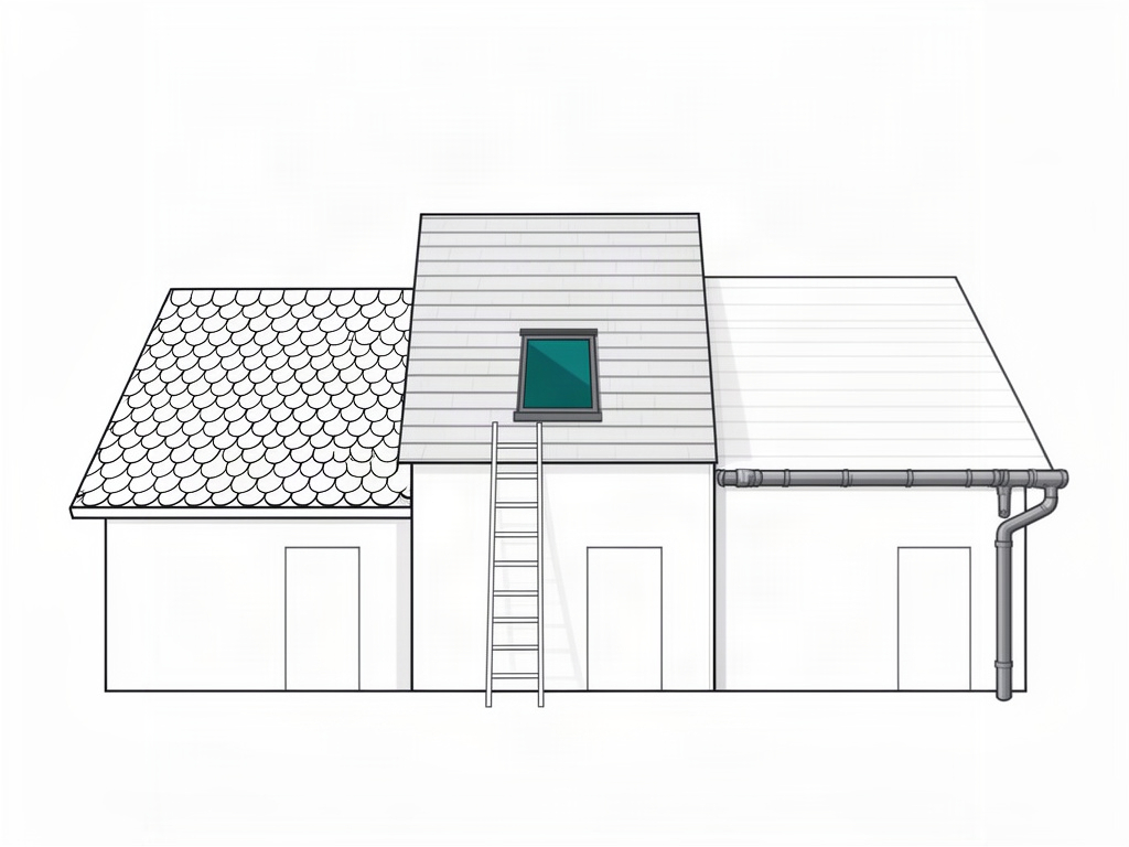 Trois maisons aux toitures différentes, tuiles, ardoise et gouttière en zinc, avec une fenêtre de toit : une page par type de chantier sur le site internet d'un couvreur