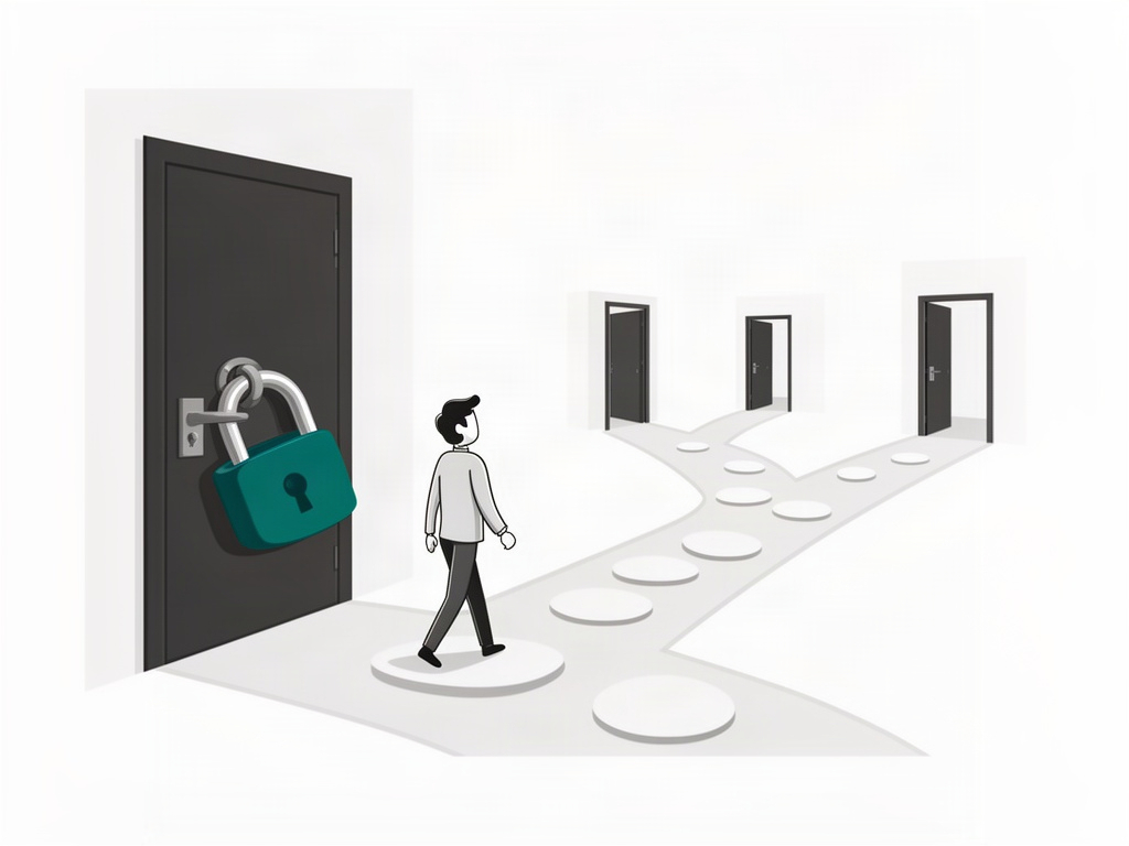 Un visiteur se détourne d'une porte cadenassée vers d'autres portes ouvertes, l'effet de l'alerte de Chrome sur un site non sécurisé